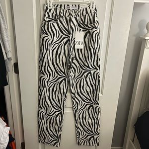 Zara High Rise Straight Leg Zebra Printed Jeans